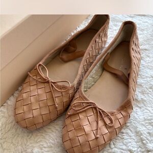 Elegant Tan Woven Ballet Flats